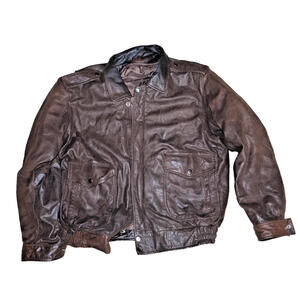 Vintage Brown Distressed Leather Jacket Mens XL Bomber Moto Retro Indiana Jones